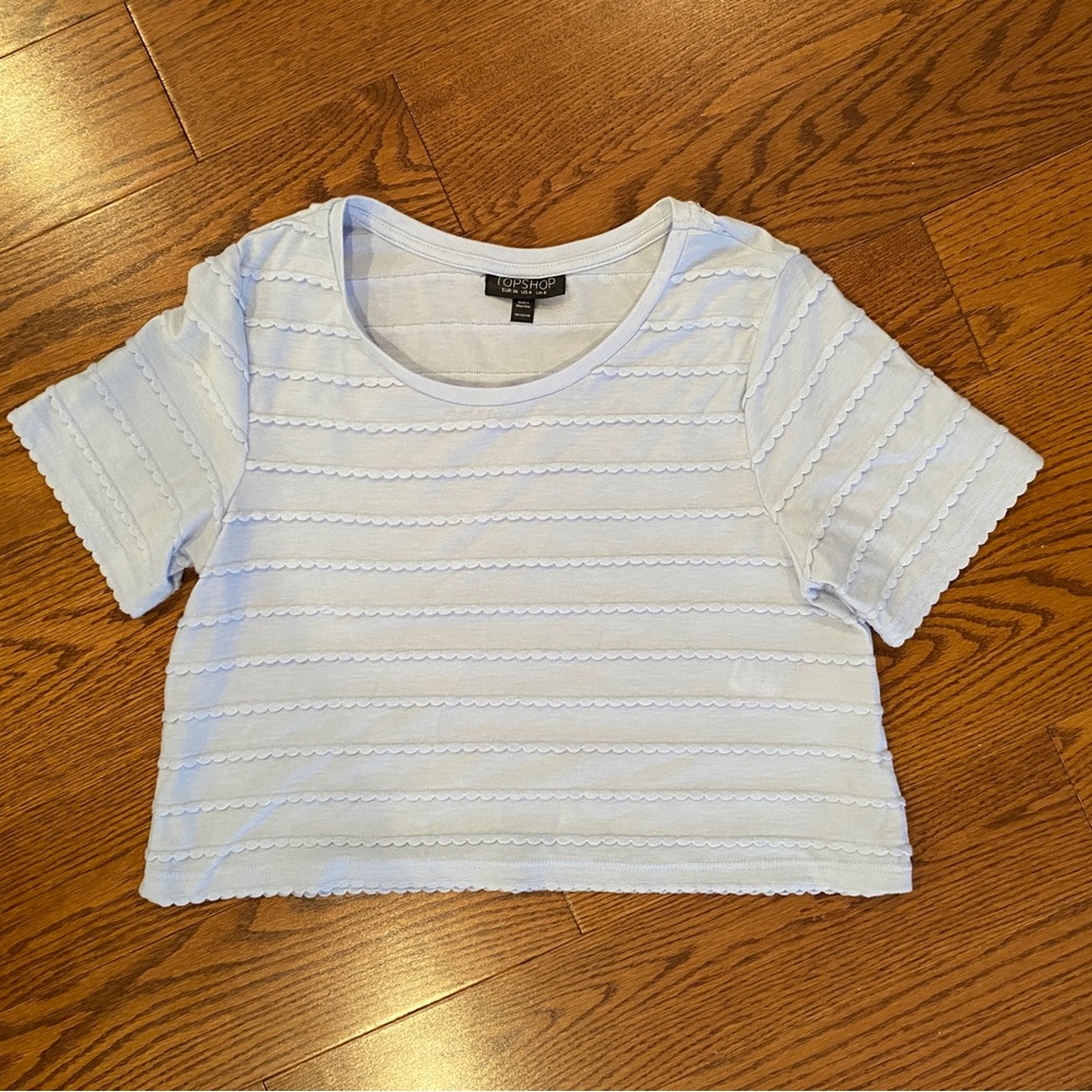 Topshop Light Baby Blue Scalloped Crop Top